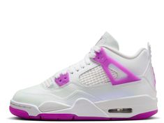 PRICES MAY VARY. Nike Air Jordan 4 Retro Big Kids White/Hyper Violet (FQ1314 151) Colorway: White/Hyper Violet Style Code: FQ1314 151 Gradeschool Sizing: 3.5y - 7y Brand New 100% Authentic Offered in grade school sizing, the Air Jordan 4 Retro GS 'Hyper Violet' features white leather construction with a padded mid-cut collar and breathable quarter-panel netting. The shoe's TPU eyelets are finished in a bright violet hue, matching the molded support wings and the Jumpman branding hits that adorn Nike Jordan Retro, Purple Accents, Cute Nike Shoes, Jordan 4 Retro