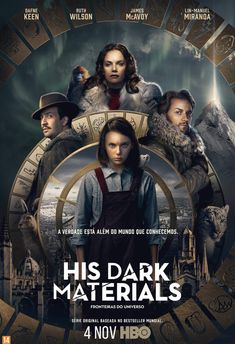 the movie poster for his dark materials, starring actors from left to right noah and mary