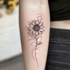 Radiant Small Sunflower Tattoo Art Set Sunflower Tattoos Black And White, Sunflower Forearm Tattoo Women, Realistic Sunflower Tattoo, Dainty Sunflower Tattoo, Sunflower Tattoo Black And White, Sunflower Spine Tattoo, Simple Sunflower Tattoo, Small Sunflower Tattoo, Sunflower Mandala Tattoo