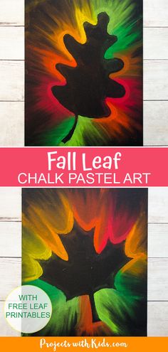 an easy fall leaf chalk pastel art project for kids with free printables