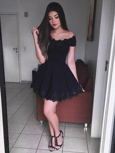 Cute Off Shoulder Lace Black Short Prom Dresses Homecoming Dresses, Of – Shiny Party Prom Dress For Teens, Black Prom Dress Short, Black Lace Prom Dress, Formal Dresses Graduation, Black Homecoming Dress, Black Lace Shorts, Black Dress Formal, Black Prom, Short Homecoming Dress