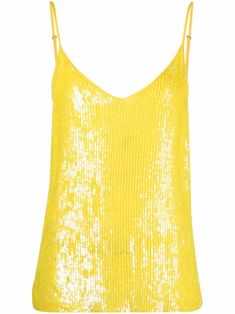 Bumblebee yellow sequined sleeveless tank top from P.A.R.O.S.H. featuring sequin embellishment, V-neck, V-back, sleeveless and straight hem. Dvf Diane Von Furstenberg, Yellow Clothes, Sequin Tank, Sequin Tank Tops, Boot Pumps, Sequin Top, Club Outfits, Sleeveless Tank, Blouse Styles