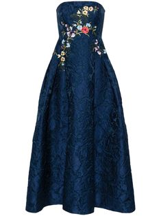 Sachin & Babi Belle floral-embroidered Maxi Dress - Farfetch Midnight Blue Dress, Vintage Dress Blue, Summer Bridesmaid Dresses, Floral Gown, Embroidered Maxi Dress, Dressy Dresses, Skirt Long, Maxi Dress Blue, Flared Skirt