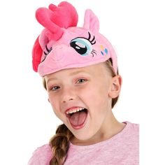 It will be time for Pinkie Pie fun with this My Little Pony Pinkie Pie Headband! This headband is licensed by Hasbro and can be worn as a costume or for roleplaying fun. Made of velour fabric and polyester fiberfill, the headband fits with a plastic headband and features a soft-sculpted headpiece that shows off the face and features of Pinkie Pie. Fun Pink Adjustable Costume Accessories, Cute Adjustable Headband Costume Accessories, Playful Adjustable Costume Hats For Cosplay, Playful Pink Headband For Playtime, Cute Pink Headband One Size Fits Most, Cute Adjustable Pink Headband, Cute Adjustable Costume Headband, Cute Pink Costume Hats And Headpieces, Face Headband