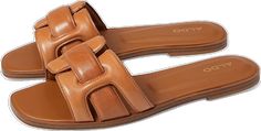 Comfortable Synthetic Sandals With Leather Lining, Trendy Synthetic Sandals With Leather Sole, Trendy Sandals With Leather Sole, Trendy Sandals With Synthetic Leather Sole, Brown Slides With Branded Insole, Casual Flat Sandals With Leather Lining, Casual Slip-on Sandals With Leather Lining, Casual Slide Sandals With Leather Lining, Casual Leather Lined Slip-on Sandals