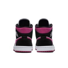 Nike W Air Jordan 1 Mid Magenta features a white leather base with black nubuck overlays. Highlighting the shoe are Magenta accents throughout as well as covering its rubber outsole. Black Cactus, Wmns Air Jordan 1, Jordan Model, Nike Air Jordan 1 Mid, Womens Air Jordans, Wings Logo, Sorel Winter Boot, Air Jordan 1 Mid, Nike Store