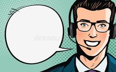 a man with headphones and a speech bubble royalty illustration