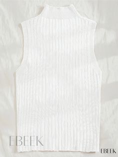 Ebeek - Womens Ribbed Knitted Sleeveless Mock Neck Sweater Vest - A Versatile Addition to Your Wardrobe Ribbed Sleeveless Sweater Vest For Fall, Sleeveless Ribbed Top For Winter, Ribbed Sleeveless Sweater Vest, Sleeveless Ribbed Sweater For Fall, White Sleeveless Knit Top For Winter, Sleeveless Textured Knit Sweater Vest For Winter, Sleeveless Ribbed Winter Top, Winter Sleeveless Ribbed Vest, Ribbed High Neck Sweater Vest For Winter