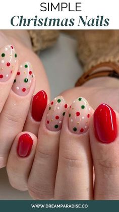 Simple Christmas Nails, Christmas Nail Designs Easy, Christmas Nails Diy, Kutek Disney, Christmas Nails Easy, Cute Christmas Nails, Christmas Gel Nails, Easy Nails, Cute Gel Nails