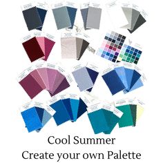 the color scheme for an outdoor furniture and decorating project with text that reads, cool summer create your own palette