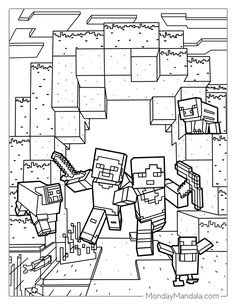 the coloring page for minecrafts is shown in black and white, with an image of