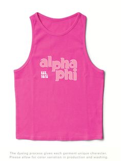 Product Color Ultra Pink Product Details University Tees UT009 Ribbed high-neck tank top Product Description Elevate your sorority wardrobe with our Ultra Pink Groovy Matching Set Sorority Tank. Crafted from the softest fabric, this tank provides ultimate comfort and style, making it a staple year round. Embrace the perfect blend of warmth and breathability with this must-have addition to your collection Note: This product is designed for a comfortable and breathable fit. It is intentionally cra Racerback Tops With Letter Print And Stretch, Pink Cotton Racerback Tank Top, Pink Letter Print Tank Top, Pink Stretch Tank Top With Graphic Print, Pink Graphic Print Racerback Top, Pink Crew Neck Tank Top For Sports, Pink Crew Neck Tank Top For Workout, Sorority Names, Pi Beta Phi