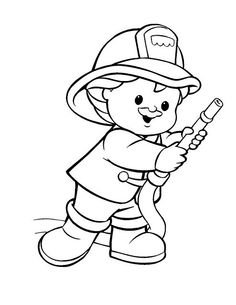 a coloring page with a fireman holding a baseball bat