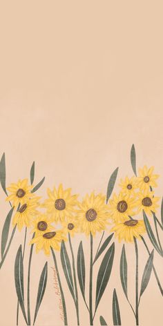 yellow sunflowers with green leaves on a beige background