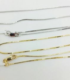 "For a limited time only, Enjoy 20% off every item in my store!! Item Description: 18k Solid Yellow or White Gold Box Chain Condition: New Material: 18k Solid (not plated or filled) Gold. Stamped 18k. (All measurements are approximate. Can be slightly more or less than stated) 16\" (0.8mm) - 2.4 grams 18\" (0.8mm) - 2.7 grams 20\" (0.8mm) - 2.9 grams PLEASE BE ADVISED THAT ITEM IS 95% OF THE TIME IN STOCK. IF YOU PURCHASE AND IT IS NOT IN STOCK, I WILL REFUND YOU IMMEDIATELY. Please note: all of Diamond Cut Snake Chain Necklace For Gift, 22k Gold Necklace, Jewelry Vendor, Ring Bracelet Chain, 18k Gold Chain, Gold Waves, Gold Box, Metal Necklaces, Chain Link Necklace