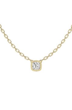 A glittering lab-created diamond in a classic cushion cut centers this timeless pendant necklace crafted in 18-karat gold. Total lab-created-diamond weight: 1ct. Color: G Clarity: VS 18k gold/lab-created diamond Imported >Diamond Guide Cushion Cut Diamond Necklace With Accents For Anniversary, Luxury Cushion Cut Necklace For Anniversary, Diamond Necklace With Square Pendant And Diamond Cut, Elegant Cushion Cut Diamond Necklace In White Gold, Elegant White Gold Diamond Necklace With Cushion Cut, Elegant Cushion Cut White Gold Diamond Necklace, Cushion Cut Diamond Necklace For Formal Events, Cushion Cut Diamond Necklace For Formal Occasions, Elegant Cushion Cut Diamond Necklace