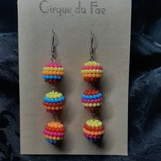 Earrings Fun Multicolor Earrings With Colorful Design, Retro Multicolor Earrings With Ear Wire, Retro Multicolor Jewelry With Matching Earrings, Rainbow Round Beads Earrings For Gift, Trendy Rainbow Round Bead Earrings, Fun Multicolor Earrings, Retro Multicolor Earrings For Parties, Fun Multicolor Earrings With Colorful Beads, Fun Multicolor Beaded Drop Earrings