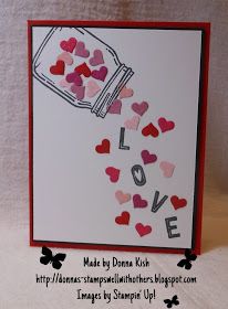 a handmade card with hearts and a jar of love