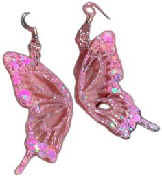 Handmade Pink Butterfly Earrings, Cute Pink Glitter Earrings, Pink Butterfly Earrings With Ear Wire, Whimsical Pink Handmade Earrings, Whimsical Handmade Pink Earrings, Cute Pink Butterfly Earrings, Pink Whimsical Pierced Earrings, Cute Iridescent Jewelry For Parties, Whimsical Pink Resin Earrings