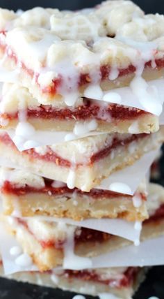 strawberry shortbreads stacked on top of each other