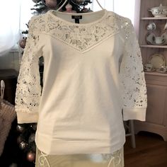 Such A Cute, Classy Top. Made Of Sweatshirt Material But Can Be Worn Dressed Up Or Down. Never Worn! Cream Sweatshirt, Lacy Tops, Tunics, Tunic Tops, Dress Up, Womens Tops, Cream, Sweatshirts, Women Shopping