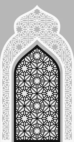 an arabic window with geometric patterns on the outside and inside, in white color illustration