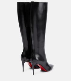 Kate Botta 85 leather knee-high boots in black - Christian Louboutin | Mytheresa Louboutin Kate 85, Kate Louboutin, Louboutin Boots, Louboutin Online, Louboutin Kate, Christian Louboutin Kate, Luxury Boots, Leather Knee Boots, Leather Knee High Boots