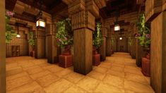 an image of a room with plants and lights on the ceiling in minecraft style