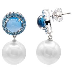 Blue Topaz South Sea Pearl Drop Earrings 6 Carat 18 Karat White Gold Luxury Blue Briolette Earrings, Blue Briolette Earrings For Formal Occasions, Blue Pearl Earrings Fine Jewelry For Formal Events, Blue Pearl Earrings For Formal Occasions, Blue Pearl Earrings For Formal Events, Blue High Luster Earrings For Formal Occasions, Formal Blue High Luster Earrings, Formal White Gold Earrings With Blue Topaz, Luxury Blue Topaz Drop Earrings