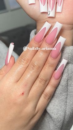 White french tip on long acrylic nails Long White Acrylic Nails With Design French Tip, White French Tip Long Acrylic Nails, White Tip Ideas Nails, White Base French Tip Nails, Pretty French Nails Classy, Long White Tip Acrylic Nails, Wide French Tip Nails, Pink Base White French Tip, French Tip Nails With Pink Base