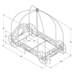 a drawing of a small carriage with wheels