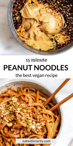 the best vegan noodle recipe is made with peanut butter, peanuts and other ingredients