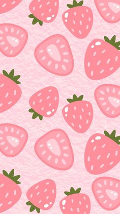 a pink background with strawberries on it