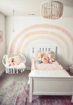 Elsi Mural Retro Rainbow Wallpaper Watercolor | Etsy Hong Kong Big Girl Bedrooms, Toddler Girl Room, Rainbow Room, Toddler Rooms, Girl’s Room, Girl Bedroom Designs, Toddler Bedrooms, Kehlani, Girl Bedroom Decor