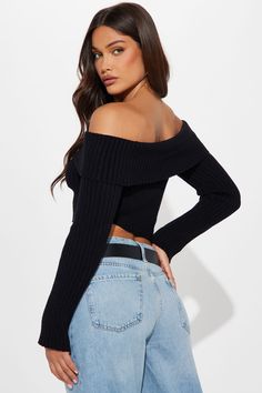 Available In Black And White. Pullover Sweater Long Sleeve Off Shoulder Fold Over Detail Asymmetrical Cropped Ribbed 50% Rayon 28% Nylon 22% Polyester Imported | After Midnight Off Shoulder Sweater in Black size Small by Fashion Nova Off Shoulder Sweater, Long Sweaters, Shoulder Sweater, Matching Dresses, Black Sweaters, Long Sleeve Sweater, Pullover Sweaters, Fashion Nova, Dresses For Sale