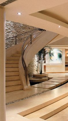 a large room with some stairs in it