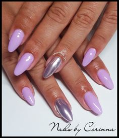 #lilac #mirror #mirroreffect #indigo #nailart #almond #acrylic #manicure #nails #byCorinna #Cnailedit March Nails Almond, Nails Almond Color, Silver Nails Almond, Acrylic Manicure, Almond Shaped Nails, Almond Color, March Nails, Almond Acrylic