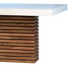 a wooden bench with a white top on a white background