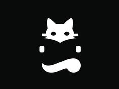 a black and white cat logo on a dark background