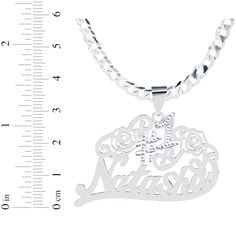 Make someone feel extra-appreciated with this personalized #1 necklace. Crafted in sterling silver The pendant features the name you choose, topped with a textured #1 and cutout flowers So decorative, the design suspends along a bold and bright 18-inch curb chain that secures with a lobster clasp Silver Hallmark Initial Pendant Jewelry, White Gold Sterling Silver Name Necklace With Hallmarks, Custom Silver Nameplate Necklace With Hallmarks, Custom Silver Necklace For Birthday And Mother's Day, Silver Necklace With Name On Flower Pendant, Silver Necklace With Flower Pendant And Name Detail, Silver Flower Pendant Necklace With Name, Silver Hallmark Nameplate Jewelry, Personalized Silver Charm Necklace With Flower Pendant