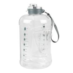 an empty water bottle with a lanyard attached to the top and strap around it