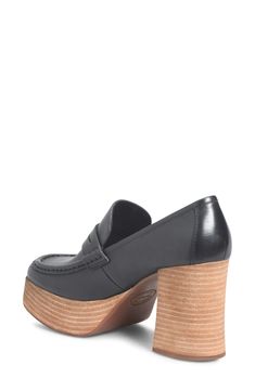 A classic penny keeper and loafer-inspired topline enrich a contemporary leather pump set on a stacked platform and block heel. 3 1/2" heel; 1 1/4" platform Cushioned footbed Leather upper/textile lining/rubber sole Imported Black F, Penny Loafer, Penny Loafers, Leather Pumps, Women's Pumps, Block Heels, Penny, Rubber Sole, Leather Upper