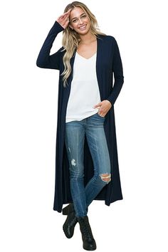 Bring a dash of style to breezy days with this Long Sleeve Solid Maxi Cardigan from Iconic Luxe. Tailored in a regular fit with a length that hits at the knees, this long-sleeve cardigan is crafted from a lightweight fabric for a cozy feel. Designed in a solid hue, you can layer the cardigan over tops or dresses for versatile styling options. 95% Rayon, 5% Spandex Made in the USA Pull On closure Features: open front, long sleeves, midi length, lightweight fabric Suit for: work, casual, everyday Casual Long Solid Cardigan, Casual Long Coat Style Cardigan, Solid Long Sweater Coat For Spring, Solid Color Long Cardigan For Fall, Long Solid Color Cardigan For Fall, Solid Long Cardigan For Fall, Casual Long Cardigan For Work, Long Cardigan For Fall Layering, Long Fall Cardigan For Layering