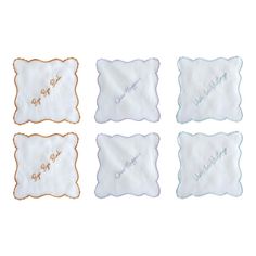 four glass coasters with the words happy new year written in cursive writing