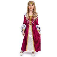 PRICES MAY VARY. Royal queen - the regal queen costume includes a gown with an attached necklace and a crown. Made with the finest details truly fit for your royal queen. Detailed design - the crushed velvet gown features bell sleeves and an attached oversize faux fur color. The dress is trimmed with gold-colored lace adding a truly regal look. Accessorized - the burgundy gown features a fancy brooch and an attached pearl necklace. The costume comes in a reusable garment bag for easy carry and s Royal Entrance, Queen Gown, Toddler Costumes Girl, America Dress, Burgundy Gown, Princesa Real, Costume For Girls, Queen Costume, Velvet Gown