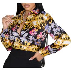 You Will Love These Stylish And Modern Blouses For Women That Have Beautiful, Vibrant Colors. They Have A Pretty Design And Fit Very Well Casual Long Sleeve Shirts Can Be Tie Front As A Dress Which Would Be Welcomed In Party Club Night,Help You Get Many Compliments. Classic Lapel Shirts With Vibrant Color Perfect Casual,Daily Wear,Travelling,Beach Cover Ups,Camping,Formal,Homecoming,Wedding,Birthday Gift,Dinner And So On. Chic Multicolor V-neck Shirt, Yellow Long Sleeve Party Tops, Yellow Long Sleeve Printed Top, Black Collared Blouse With Floral Print, Long Sleeve Floral Print Tops For Night Out, Floral Print Long Sleeve Top For Night Out, Elegant Yellow Long Sleeve Shirt, Elegant Long Sleeve Yellow Shirt, Chic Printed Yellow Tops