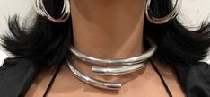 Silver Chrome Jewelry, Chrome Jewelry, Chunky Silver Necklace, Chrome Accessories, Neck Ring, Two Necklaces, Stacked Jewelry, Girly Jewelry, Jewelry Inspo