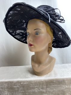 "I just love this hat. It's absolutely beautiful. Very striking, in excellent condition. No flaws noted. Black woven straw type material with a lacy nylon base. A very deep hat with a very wide brim. It's a bit timeless. It has a sheer lacy Look. Breathable. Gorgeous! ✏️ ✏️✏️DETAILS ✏️✏️✏️ Brand: see photo / Flirtette creation New York  Size on tag: none  Fits like: small (vintage size)  Color: black  Material: Woven straw & nylon material Condition: excellent  Item includes: hat  ✂ ✂️✂️  MEASUR Bonnie Cashin, Lil Sister, Crown Heights, Vintage Hats, Recycle Clothes, Black Hat, Wide Brimmed, Hats Vintage, Caps Hats