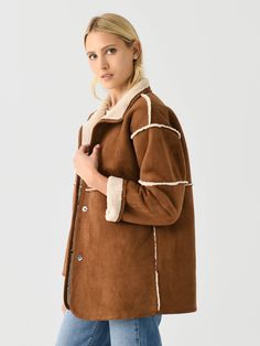 DESCRIPTION:Fully reversible coat with sherpa and faux suede.FEATURES:Stand-Up CollarDropped ShoulderSide PocketsHidden Snap ClosureFully ReversibleSherpa | Faux Suede100% PolyesterRelaxed FitModel is wearing size Small jacket.Sand, Tobacco: Model's Measurements: Height: 5'10.5" | Bust: 32B | Waist: 25.5" | Hips: 36.5" | Dress Size: 0-2 (US) Small Jacket, Winter Must Haves, Reversible Coat, Trendy Winter, Cold Weather Fashion, Reversible Jacket, Sherpa Jacket, Saint Bernard, Cozy Fashion