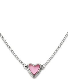 From James Avery, this necklace features: A delicate sterling silver heart is set with layered pink sapphire and mother-of-pearl gemstones, adding a simple and sweet pop of pink to any style. This James Avery necklaces looks great worn alone or layered with other necklaces - and pairs beautifully with the Sweetheart Gemstone Earrings and Ring. Sterling silverApprox. 7.8 x 7.8 x 3.1 mm Lab-created Pink Sapphire and Mother Elegant Pink Sterling Silver Heart Necklace, Pink Double Heart Sterling Silver Necklace, Pink Sterling Silver Double Heart Necklace, Pink Sterling Silver Heart Necklace, Dainty Style, Pink Sterling Silver Open Heart Necklace, Pink Sterling Silver Dainty Heart Necklace, Pink Birthstone Necklace In Sterling Silver, Dainty Pink Heart Sterling Silver Necklace, Pink Sterling Silver Heart Necklace